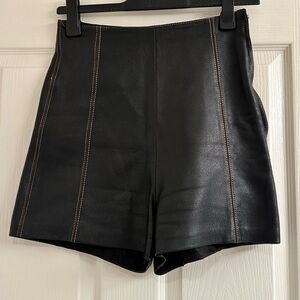 Black Natural Leather Women's Shorts